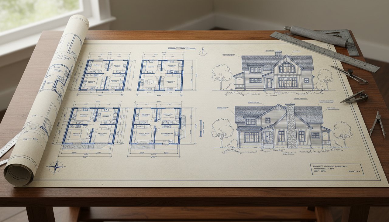 Espace de vie ouvert au rez-de-chaussée d'une maison bois R+1 avec escalier bois contemporain visible