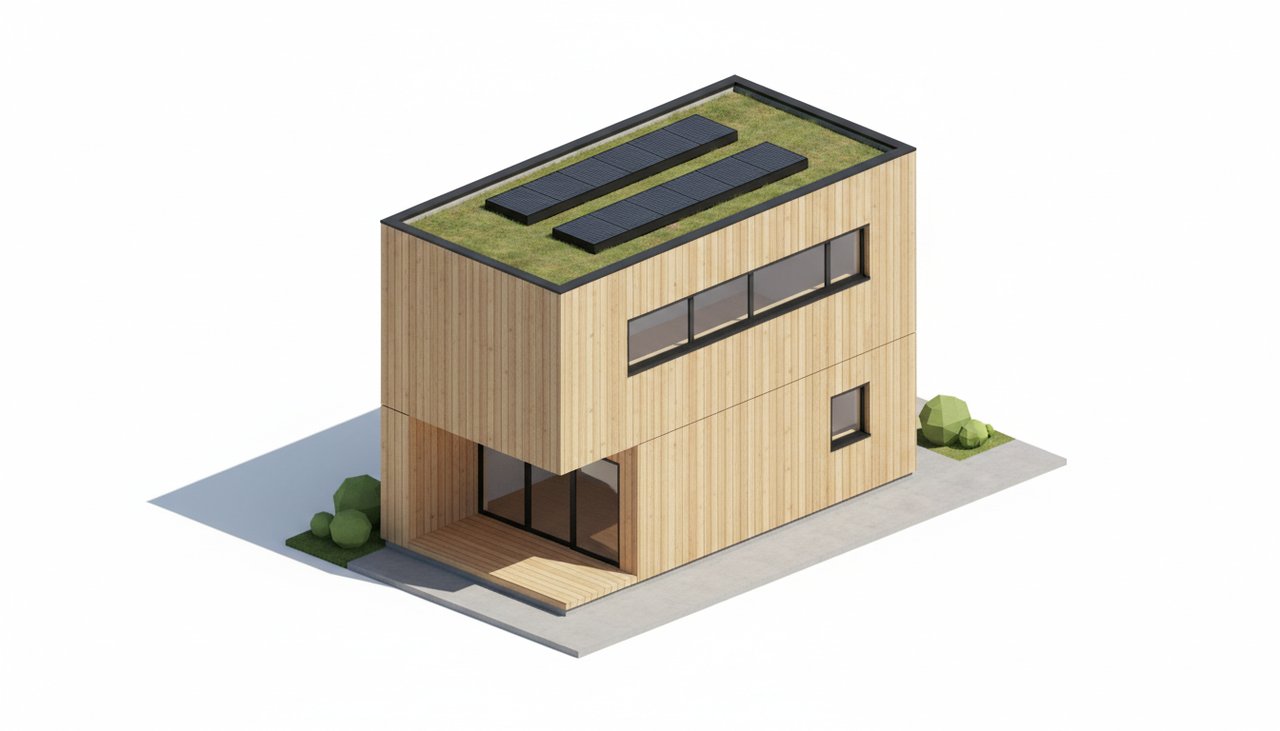 Maquette 3D d'une maison bois R+1 contemporaine 4 chambres