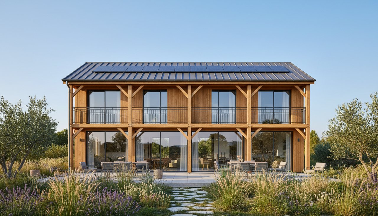 Plan architecte maison ossature bois 4 chambres avec étage en France