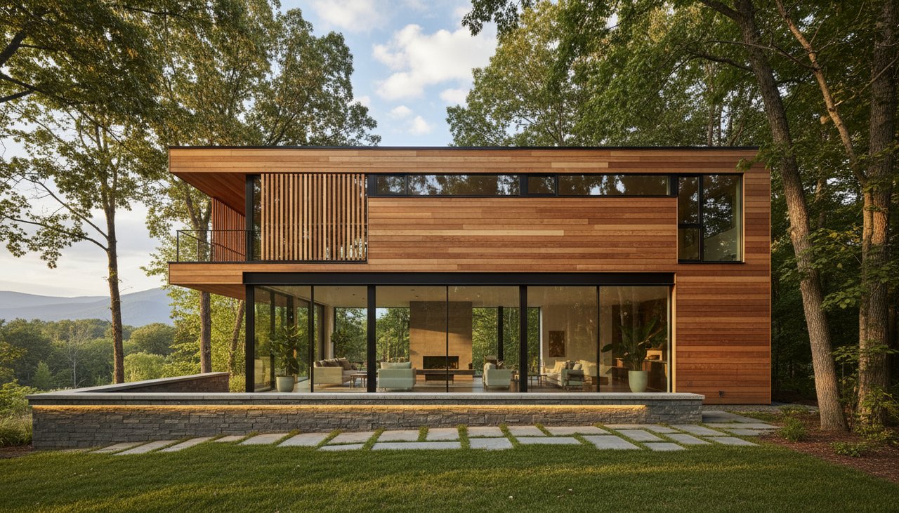 Exemple de surélévation bois moderne sur maison existante