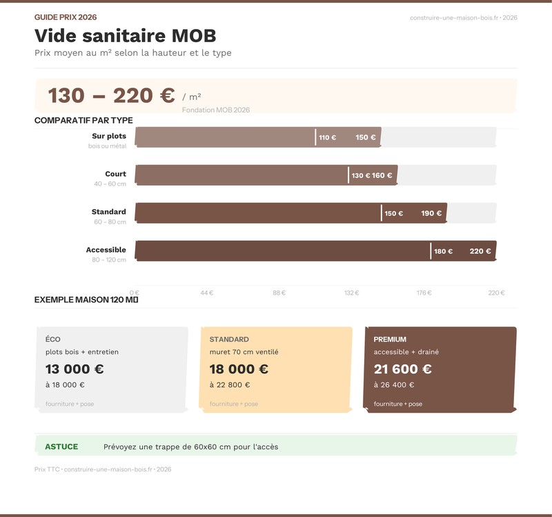 Infographie : prix vide sanitaire maison ossature bois selon la hauteur