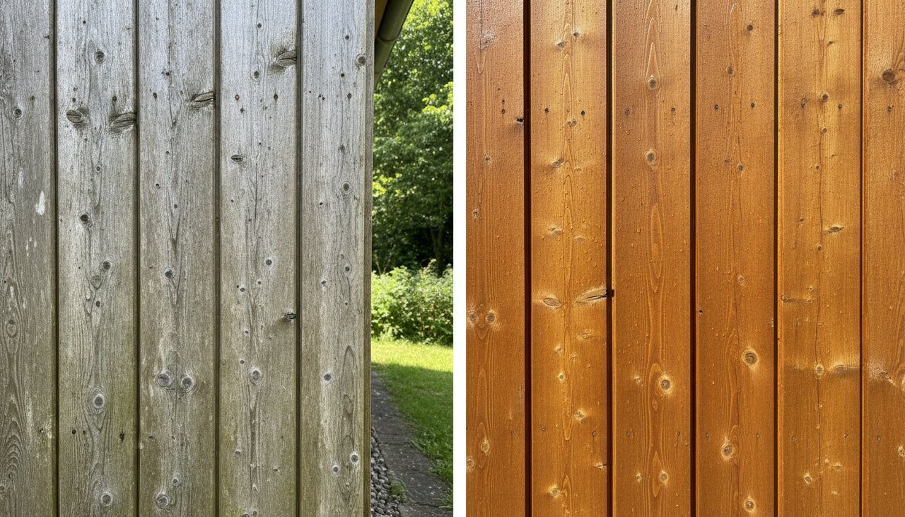 Bardage en bois avant et après application de saturateur