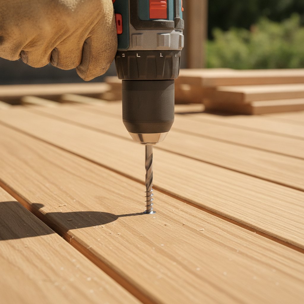 Pose et fixation des lames de terrasse en bois avec visserie inox