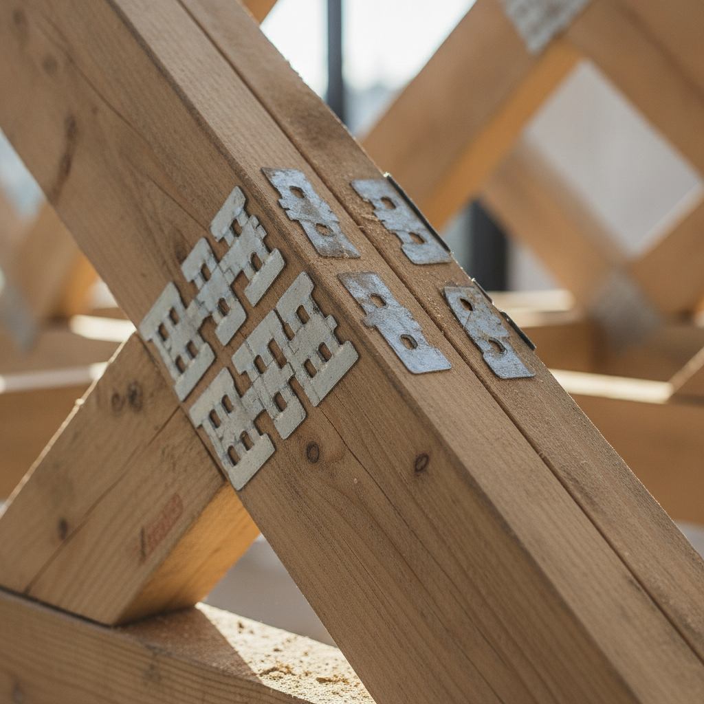 connecteurs metalliques d'une fermette de toiture