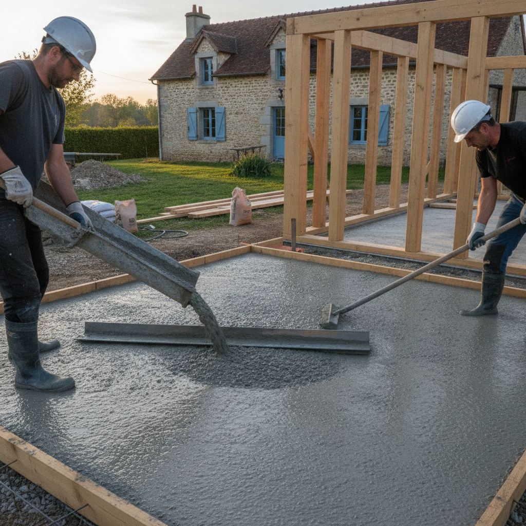fondation dalle béton pour kit extension bois 20m2