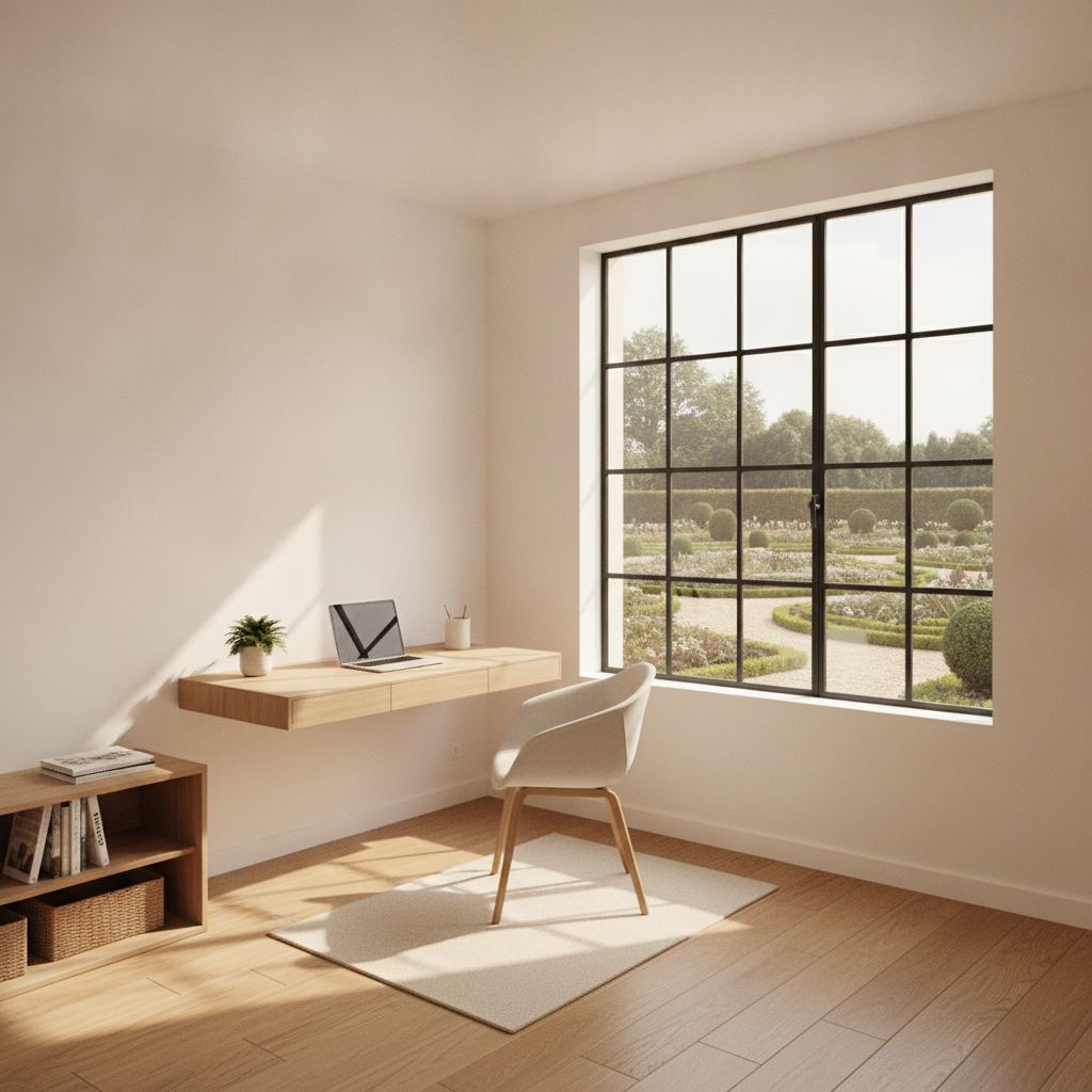 intérieur aménagé d'une extension bois 20m2 en bureau à domicile