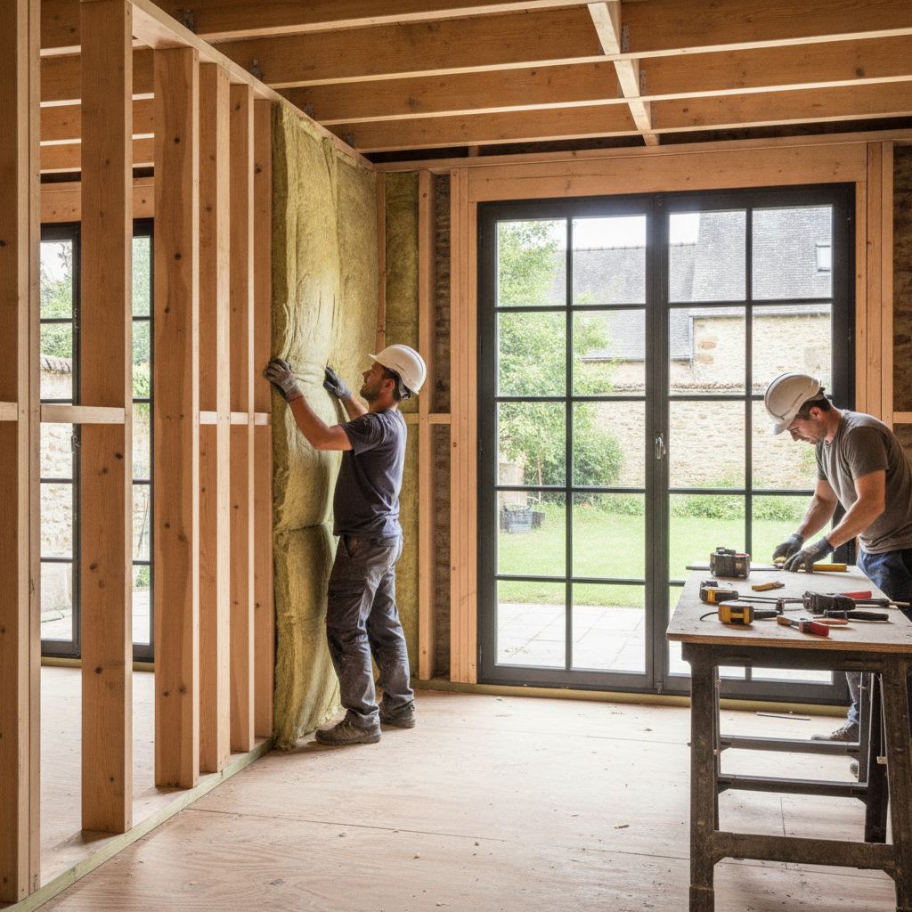isolation laine de bois dans une extension ossature bois 20m2