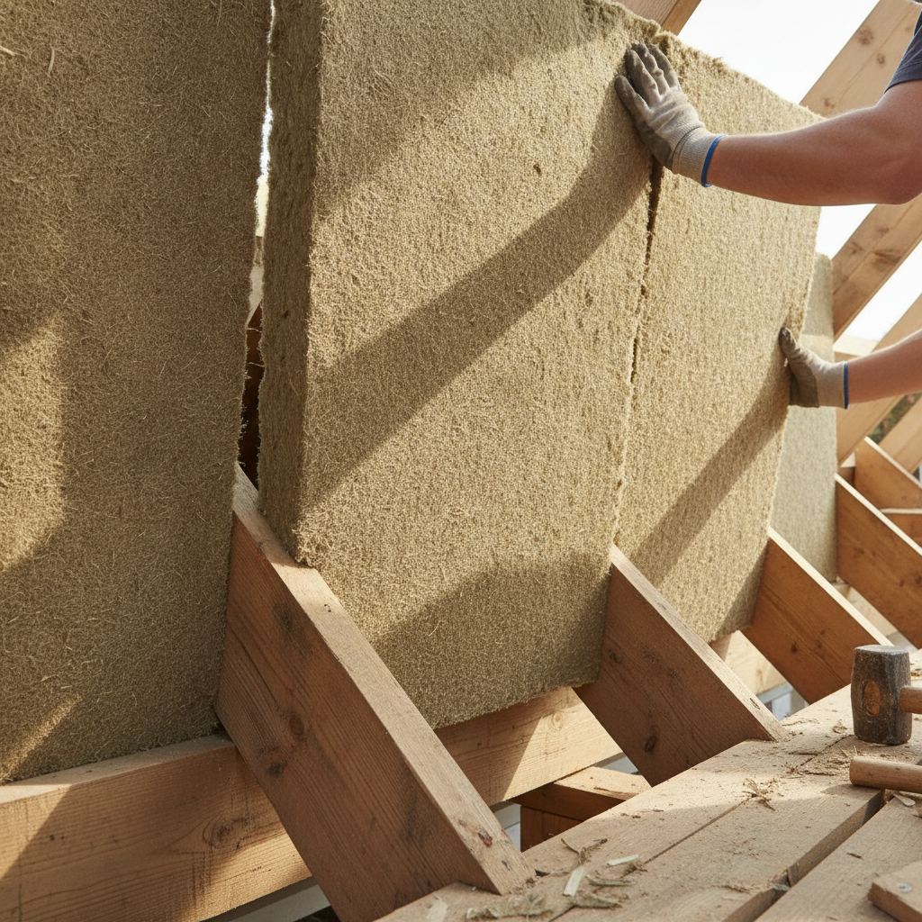 panneaux de laine de bois 200 mm posés entre chevrons