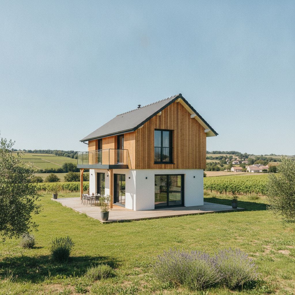maison ossature bois 100m2 clé en main extérieur moderne