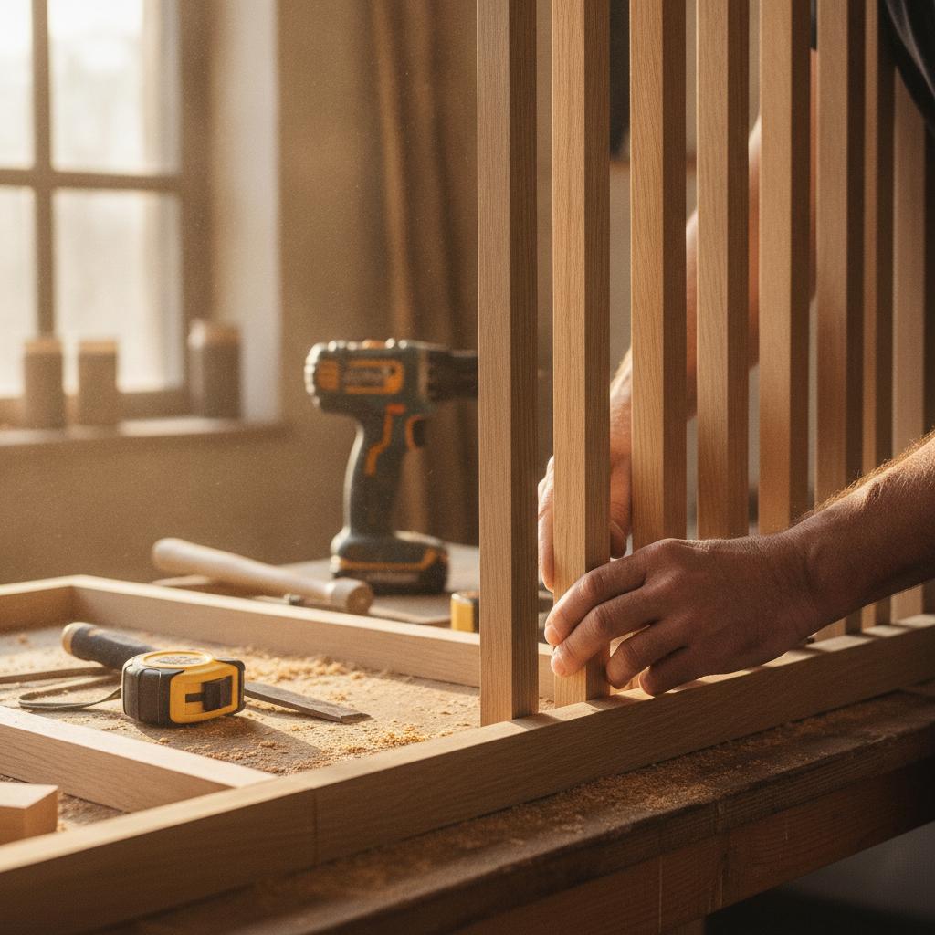 pose de tasseaux bois pour fabriquer un claustra