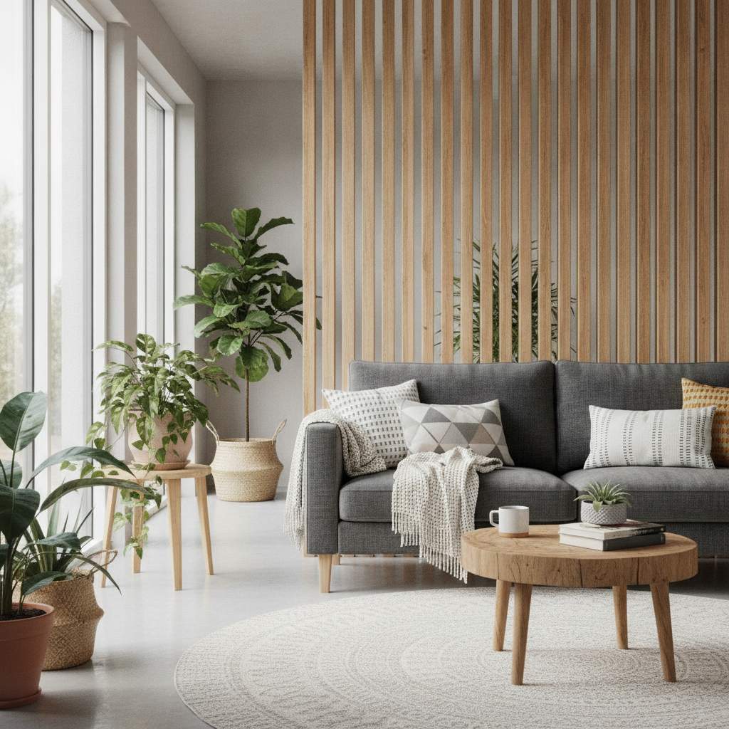 salon moderne avec claustra bois interieur
