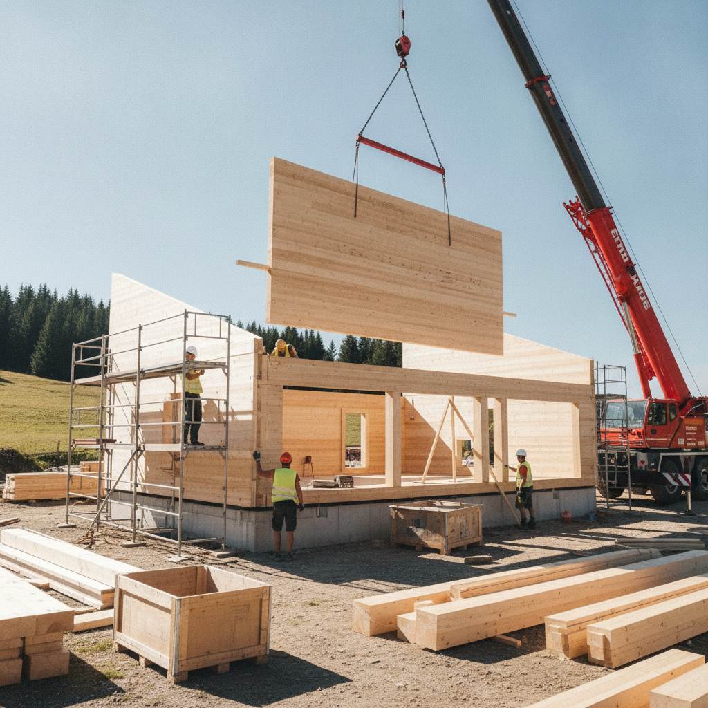 montage chalet bois prefabrique chantier