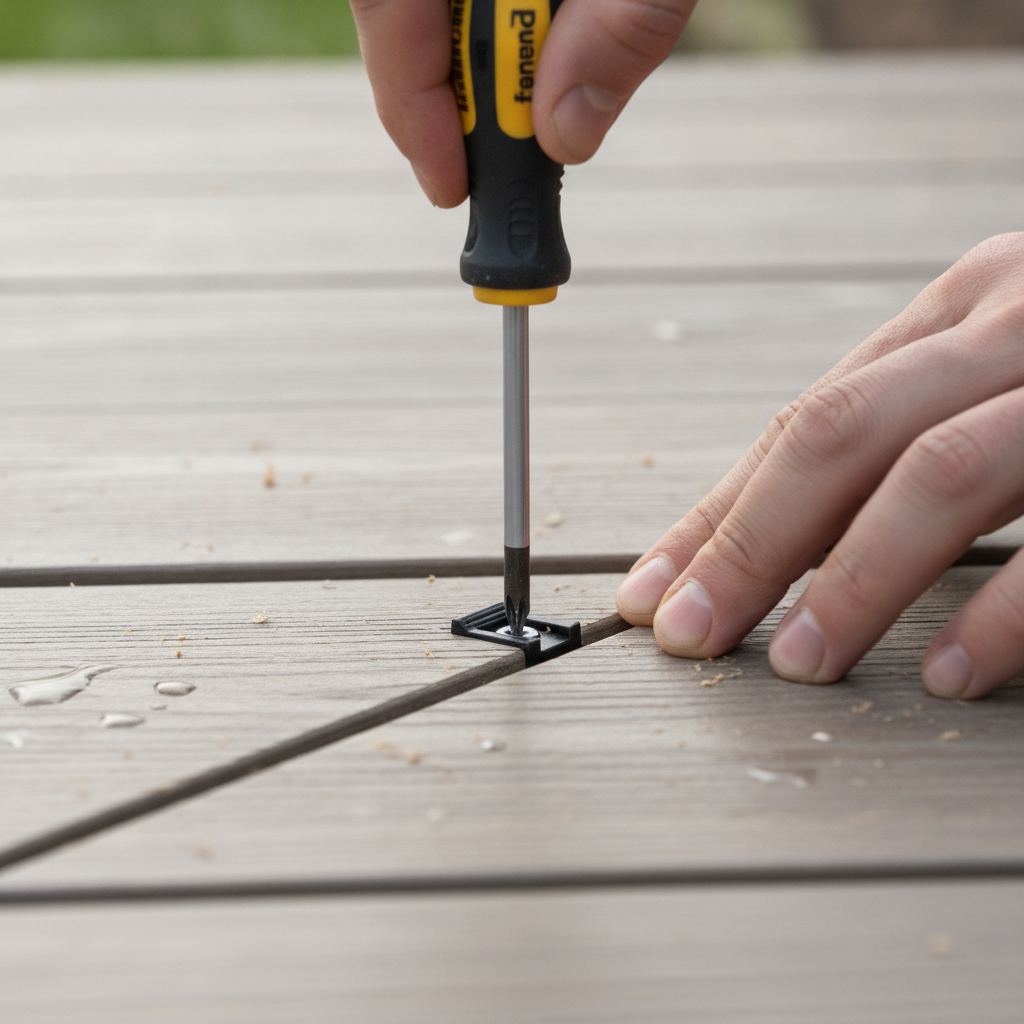 Clips de fixation invisibles entre lames de terrasse bois