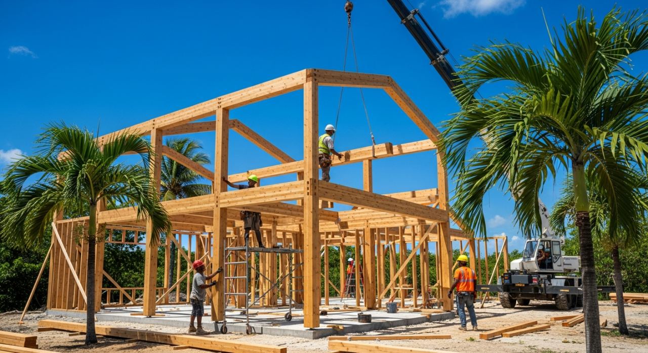 Constructeur maison bois Bretagne prix : chantier ossature bois RE 2020