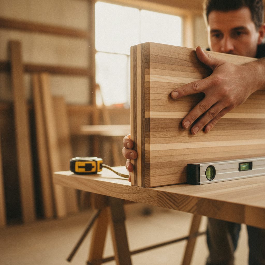 Contrôle qualité d'un panneau ossature bois avant assemblage