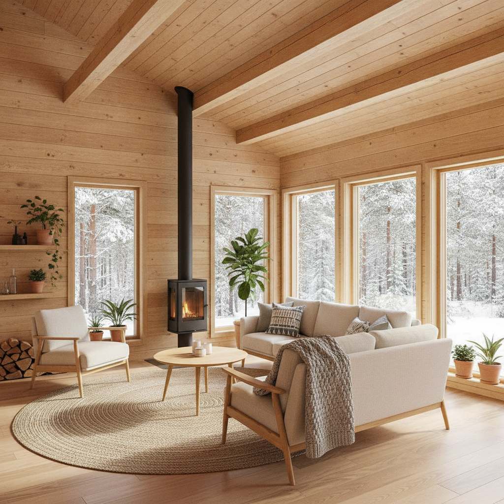Intérieur bois d'une maison en kit polonaise après finitions