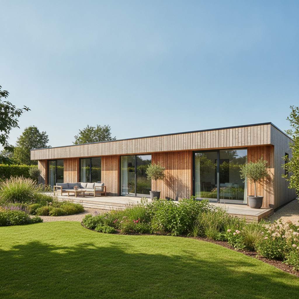 maison ossature bois plain pied 80m2 finie clé en main bardage bois