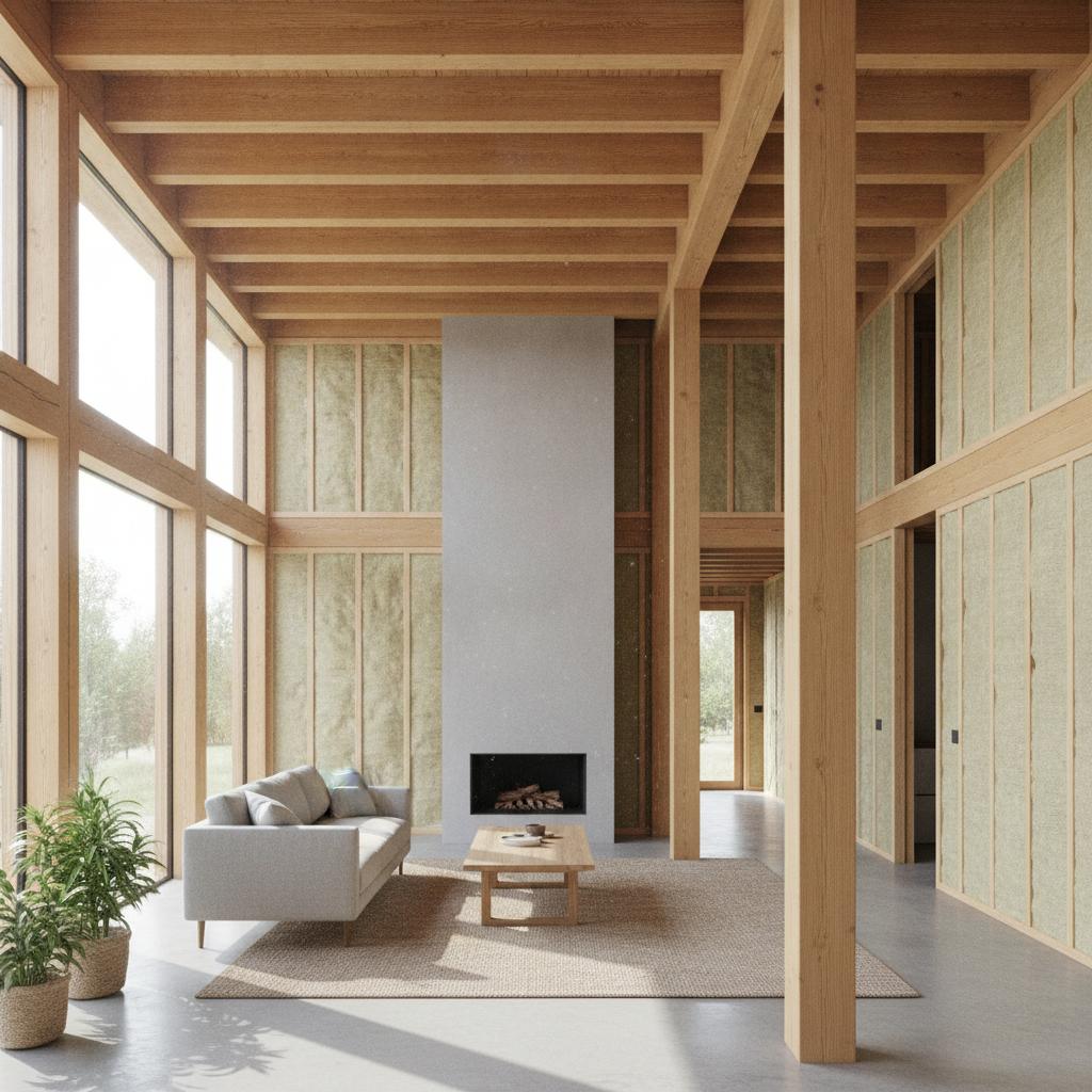 intérieur maison ossature bois plain pied isolation finition second oeuvre