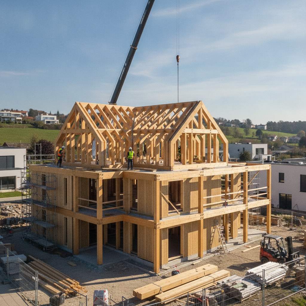 maison ossature bois en construction