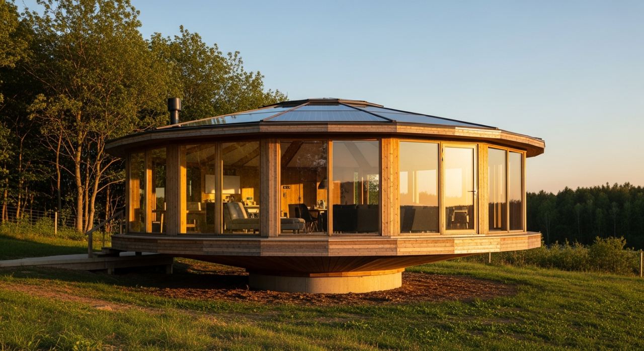 maison ronde tournante en bois à vendre suivant le soleil