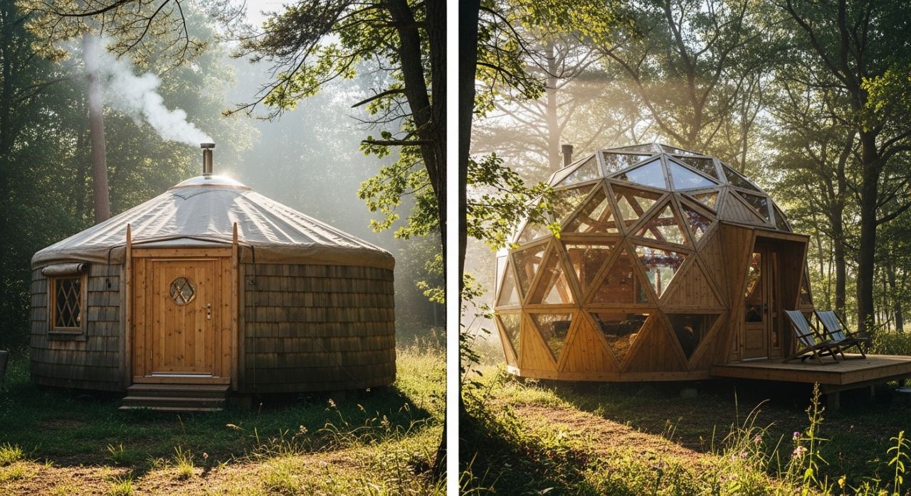 modèles de maison ronde en bois : yourte et dôme géodésique à vendre