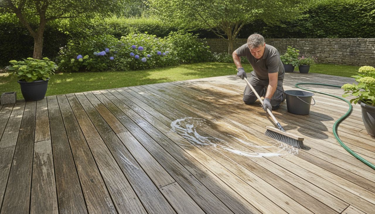 nettoyage terrasse en bois - illustration