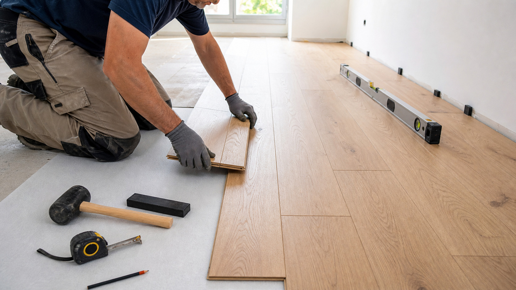 Pose flottante d un parquet sur plancher bois avec cales de dilatation peripherique