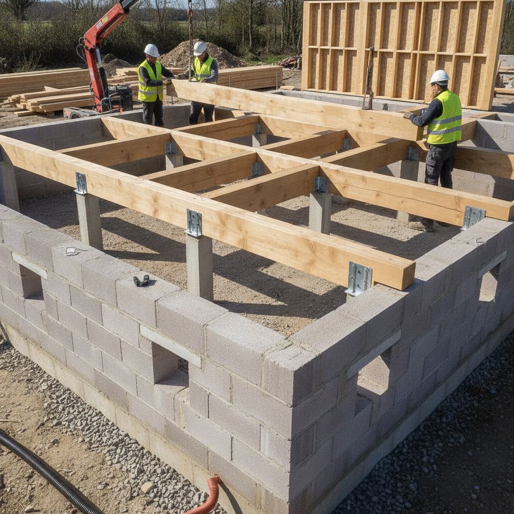 Vide sanitaire en cours de construction pour maison ossature bois