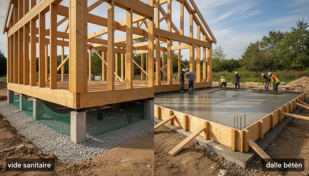 vide sanitaire ou dalle béton maison bois
